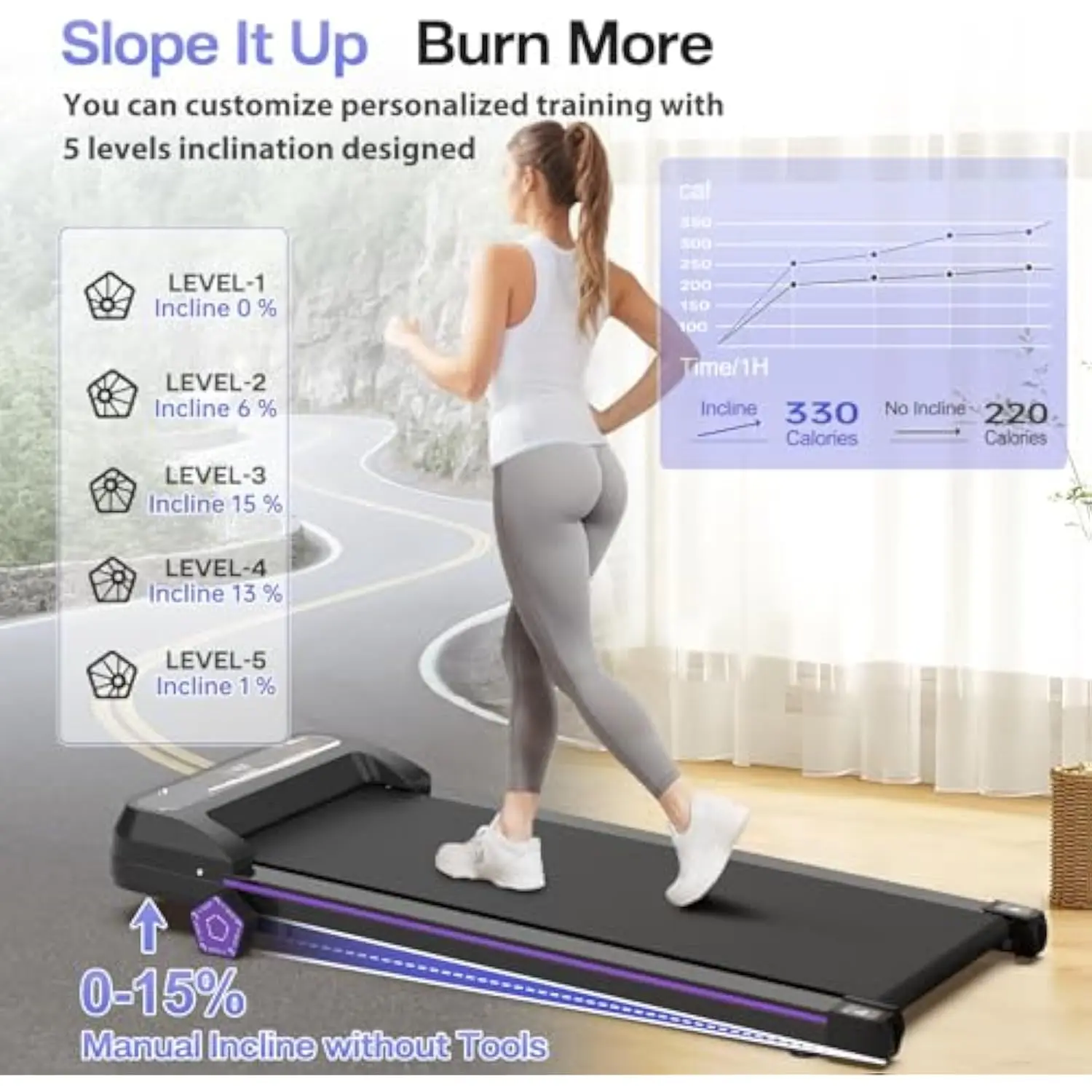 Walking Pad Treadmill for Home Walking Pad with Incline, 2.5HP Low Noise Walking Jogging Running Machine with Remote Control, - Image 4