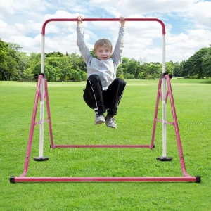 Pink Gymnastics Bars Children's Monkey Bars Foldable 5 Adjustable Height Kids' Toy Indoors Outdoors