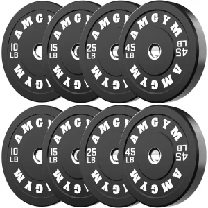 Steel Bumper Plates 10-500lbs Rubber Coated 2 Inch Barbell Sets for Home Gym, Strength Training & Weight Lifting - Free Weights