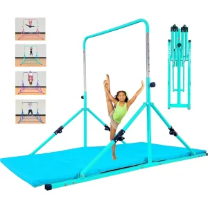Foldable Gymnastic Bar with Mat for Kids Ages 3-12, 200 lbs Weight Capacity, Gymnastic Kip Bar Horizontal Bar for Kids,