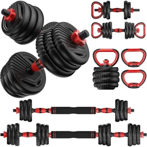 Adjustable Dumbbells 4 in 1 Set Multifunctional Weights Barbell Kettlebell Push Up Non-slip Design Safety Locking Nuts Home Gym