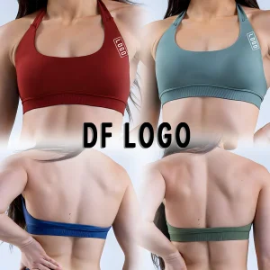DF Yoga Impact Sports Bra With Logo Women Seamless Halter Bra Open Back Top Bras Medium Support Gym Crop Top Padded Sportswear
