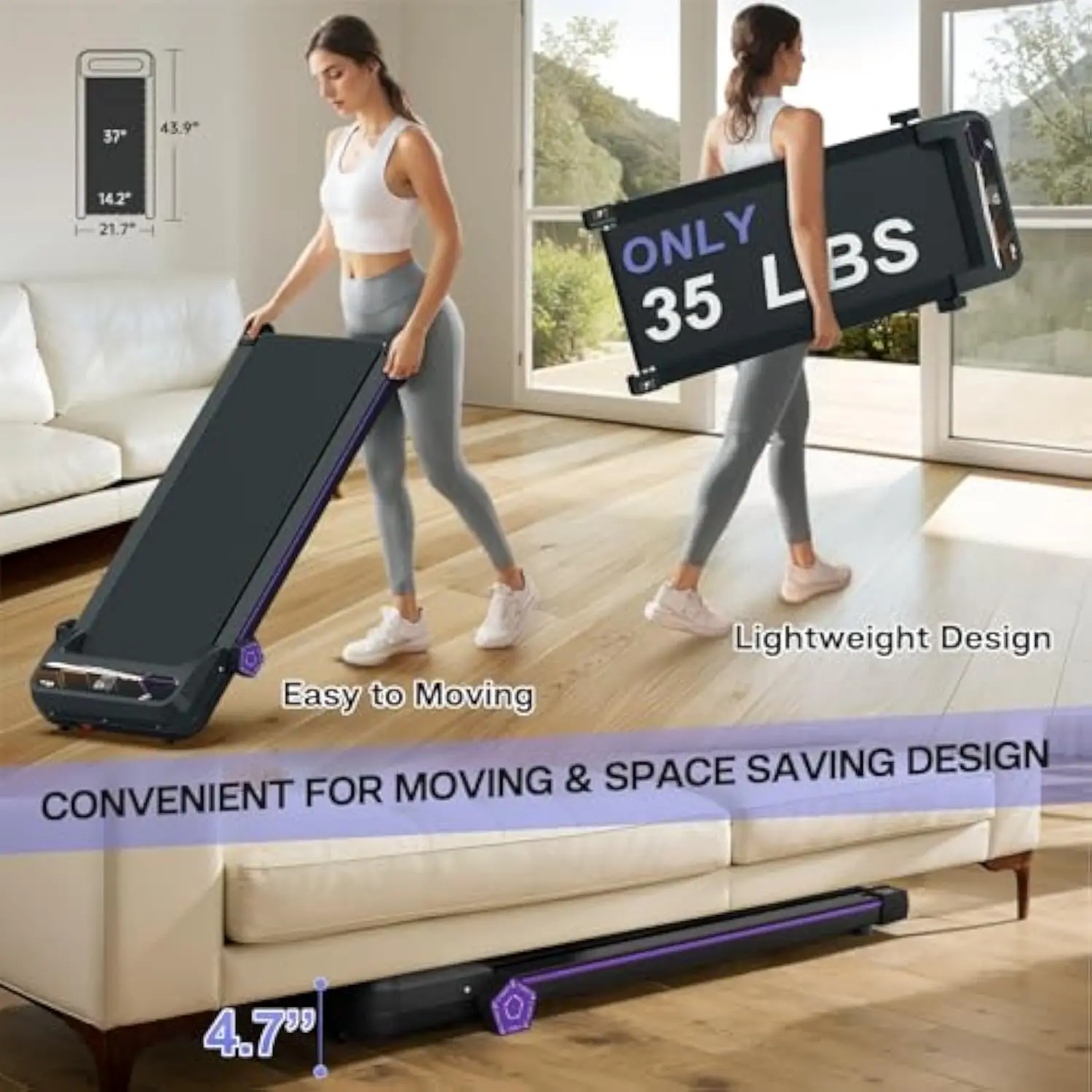 Walking Pad Treadmill for Home Walking Pad with Incline, 2.5HP Low Noise Walking Jogging Running Machine with Remote Control, - Image 6
