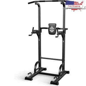 Multi-Function Power Tower Pull Up Dip Station Home Gym Strength Trainer Adjustable Height Stability 450LBS Capacity Fitness